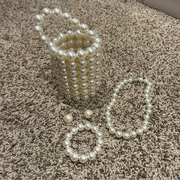 Pearl Beaded Mini Bag & Jewelry Set – Necklace Bracelet & Earrings